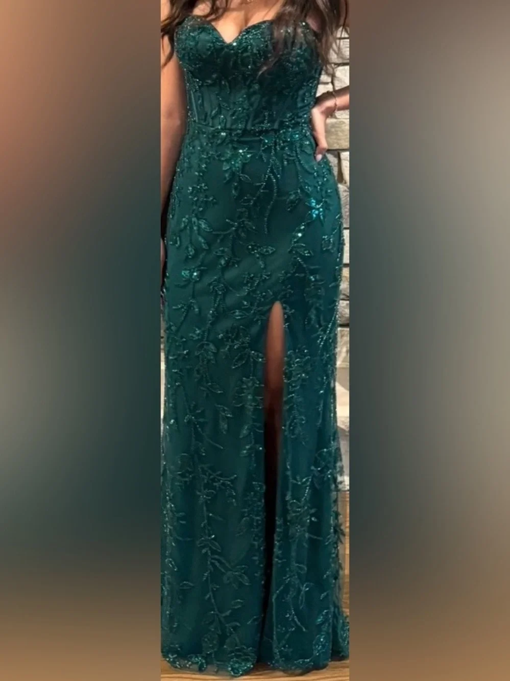 Bridesmaid,Prom,Homecoming Dress: Emerald Green Beaded SweetheartSpaghetti Strap